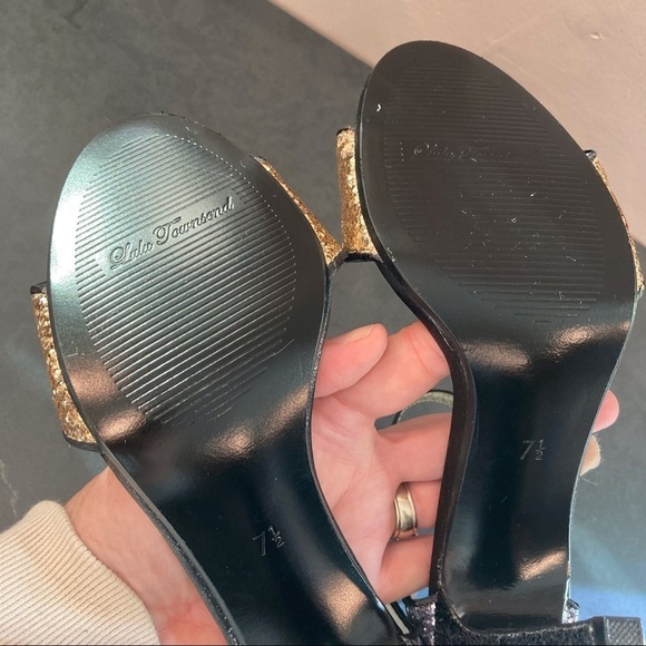 Lulu Townsend 7.5 sparkle glitter heels go.d silver black - Picture 11 of 16